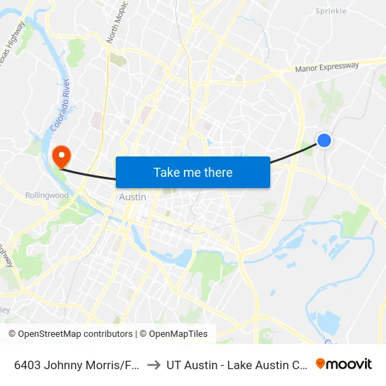 6403 Johnny Morris/Fm 969 to UT Austin - Lake Austin Campus map