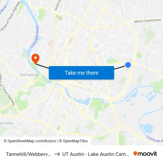 Tannehill/Webberville to UT Austin - Lake Austin Campus map