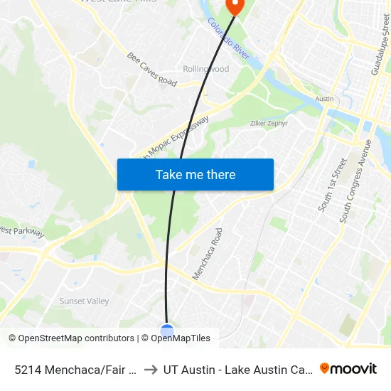 5214 Menchaca/Fair Oaks to UT Austin - Lake Austin Campus map