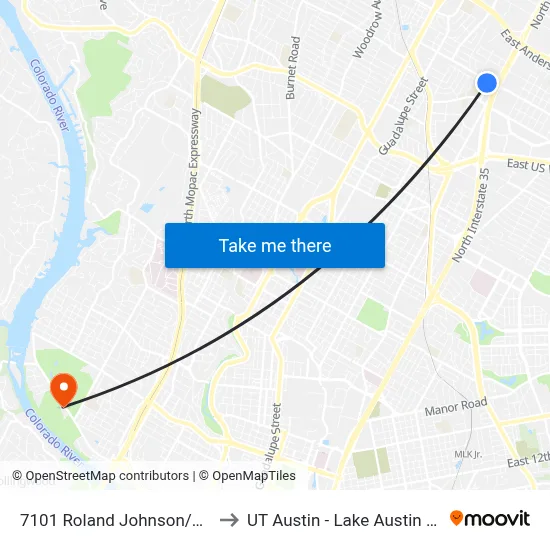 7101 Roland Johnson/St Johns to UT Austin - Lake Austin Campus map