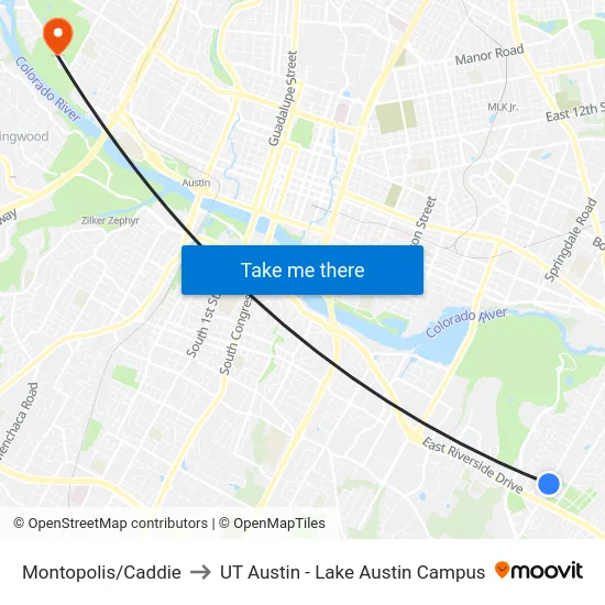 Montopolis/Caddie to UT Austin - Lake Austin Campus map