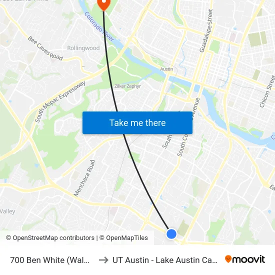 700 Ben White (Walmart) to UT Austin - Lake Austin Campus map