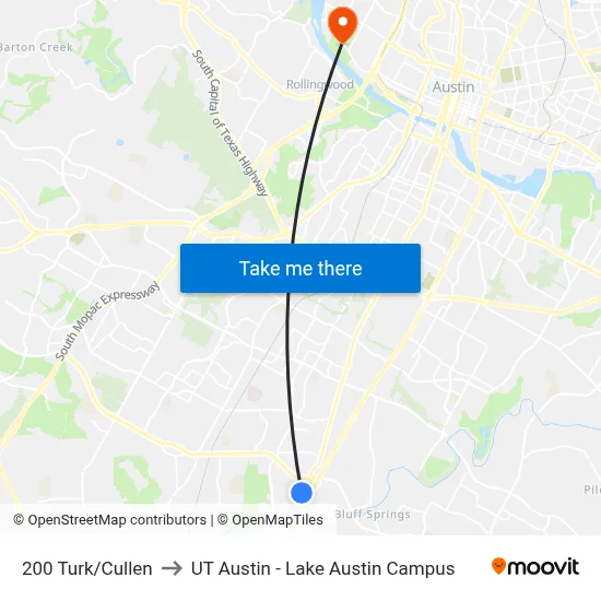 200 Turk/Cullen to UT Austin - Lake Austin Campus map