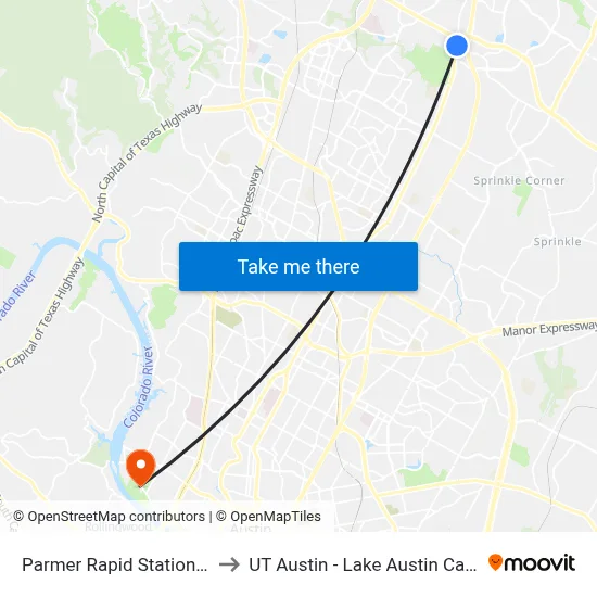 Parmer Rapid  Station (Nb) to UT Austin - Lake Austin Campus map