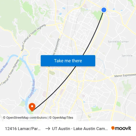 12416 Lamar/Parmer to UT Austin - Lake Austin Campus map