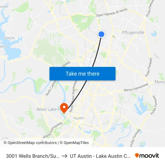 3001 Wells Branch/Summit to UT Austin - Lake Austin Campus map