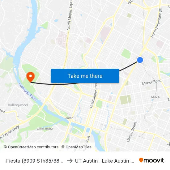 Fiesta (3909 S Ih35/38th Half) to UT Austin - Lake Austin Campus map