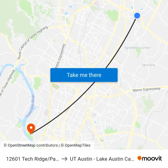 12601 Tech Ridge/Parmer to UT Austin - Lake Austin Campus map