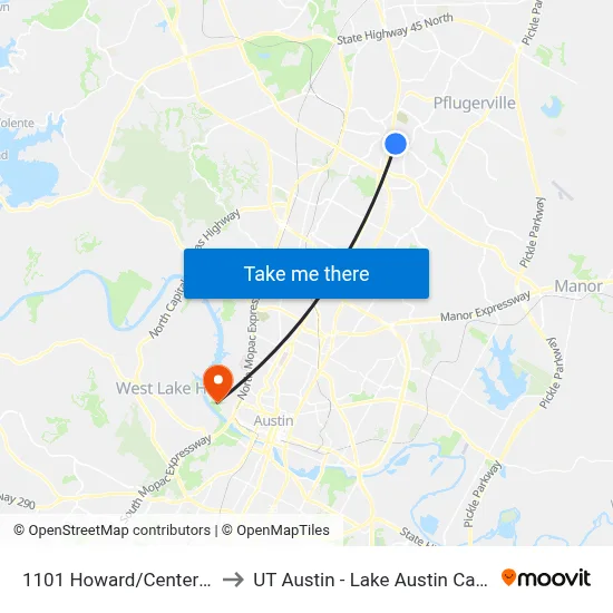 1101 Howard/Center Line to UT Austin - Lake Austin Campus map