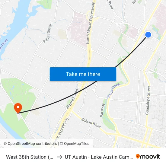 West 38th Station (Sb) to UT Austin - Lake Austin Campus map
