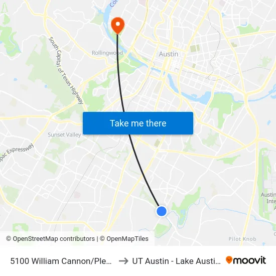 5100 William Cannon/Pleasant Valley to UT Austin - Lake Austin Campus map