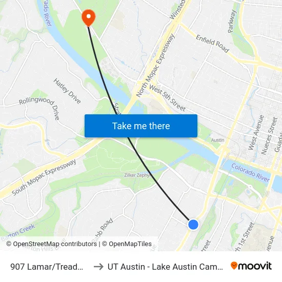 907 Lamar/Treadwell to UT Austin - Lake Austin Campus map