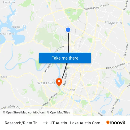 Research/Riata Trace to UT Austin - Lake Austin Campus map