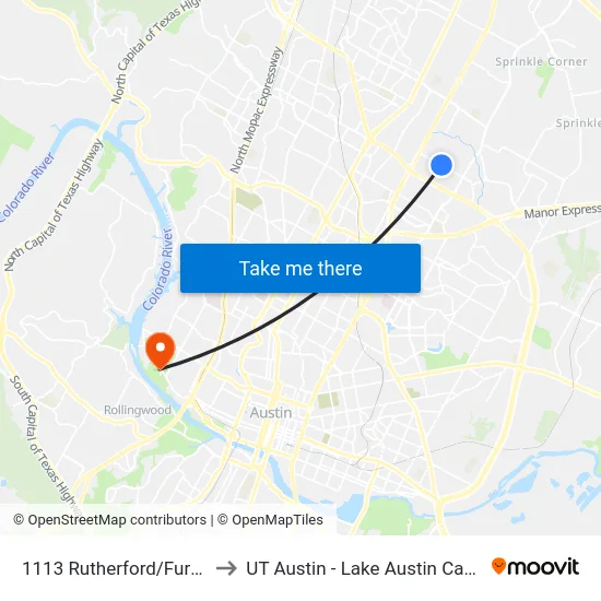 1113 Rutherford/Furness to UT Austin - Lake Austin Campus map