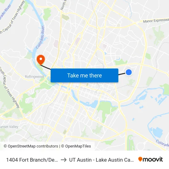 1404 Fort Branch/Delano to UT Austin - Lake Austin Campus map