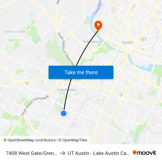 7408 West Gate/Grennock to UT Austin - Lake Austin Campus map