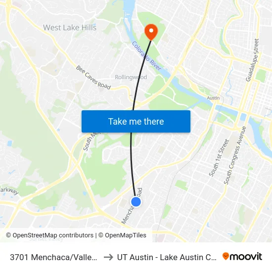 3701 Menchaca/Valley View to UT Austin - Lake Austin Campus map