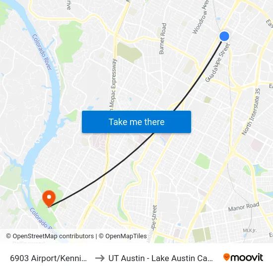 6903 Airport/Kenniston to UT Austin - Lake Austin Campus map