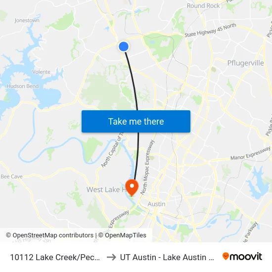 10112 Lake Creek/Pecan Park to UT Austin - Lake Austin Campus map