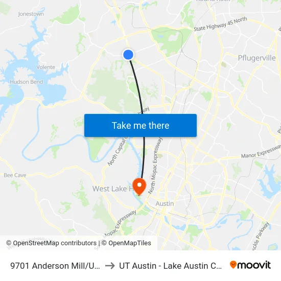 9701 Anderson Mill/Us 183 to UT Austin - Lake Austin Campus map
