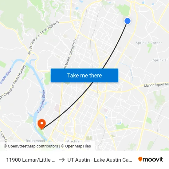 11900 Lamar/Little Oak to UT Austin - Lake Austin Campus map