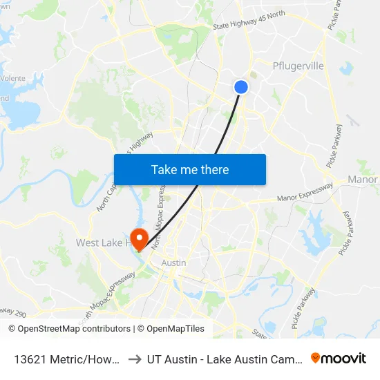 13621 Metric/Howard to UT Austin - Lake Austin Campus map