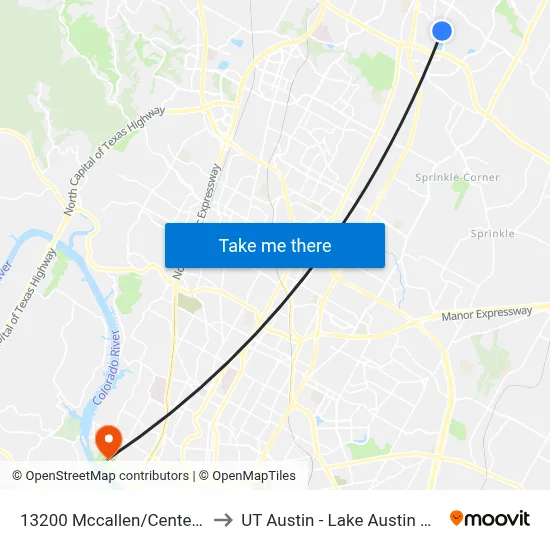 13200 Mccallen/Center Ridge to UT Austin - Lake Austin Campus map