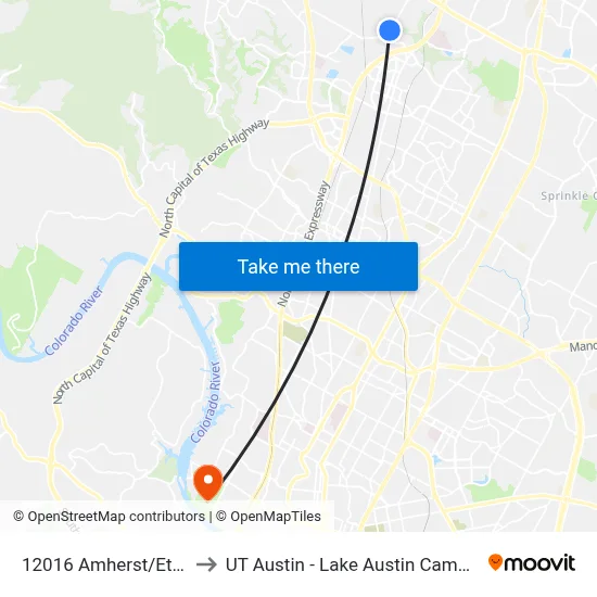 12016 Amherst/Eton to UT Austin - Lake Austin Campus map