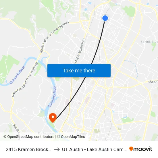 2415 Kramer/Brockton to UT Austin - Lake Austin Campus map