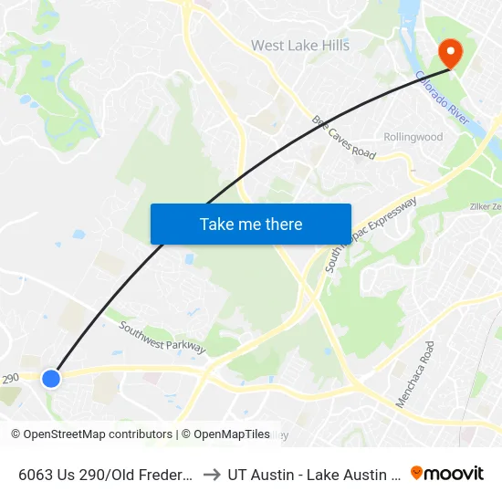 6063 Us 290/Old Fredericksburg to UT Austin - Lake Austin Campus map