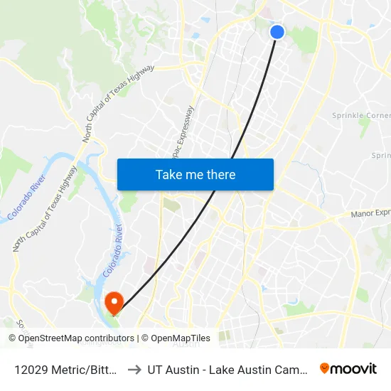 12029 Metric/Bittern to UT Austin - Lake Austin Campus map