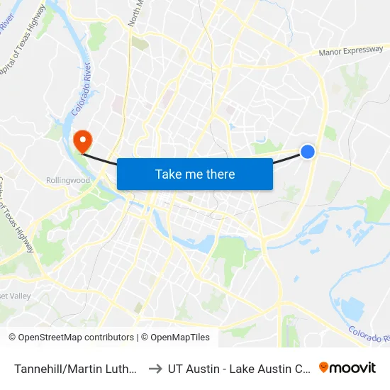 Tannehill/Martin Luther King to UT Austin - Lake Austin Campus map