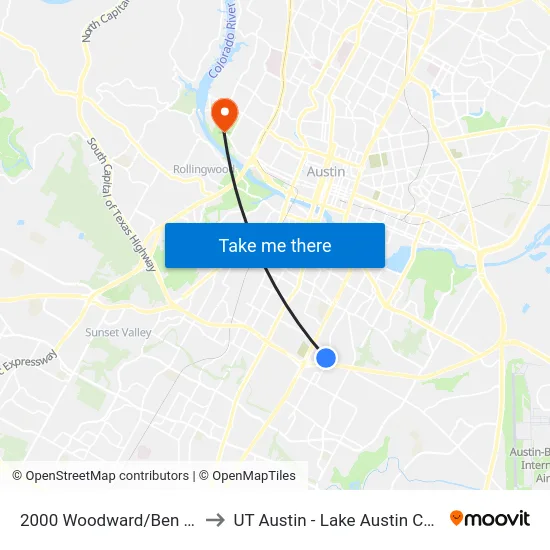 2000 Woodward/Ben White to UT Austin - Lake Austin Campus map