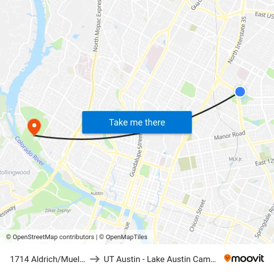 1714 Aldrich/Mueller to UT Austin - Lake Austin Campus map