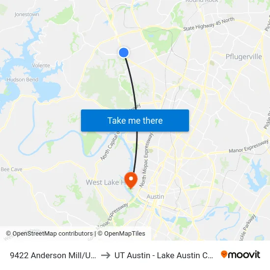9422 Anderson Mill/Us 183 to UT Austin - Lake Austin Campus map
