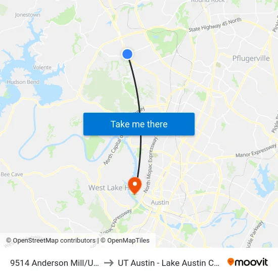 9514 Anderson Mill/Us 183 to UT Austin - Lake Austin Campus map