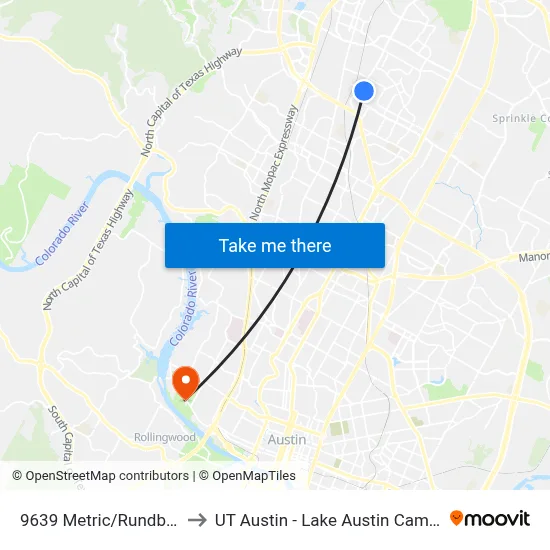 9639 Metric/Rundberg to UT Austin - Lake Austin Campus map