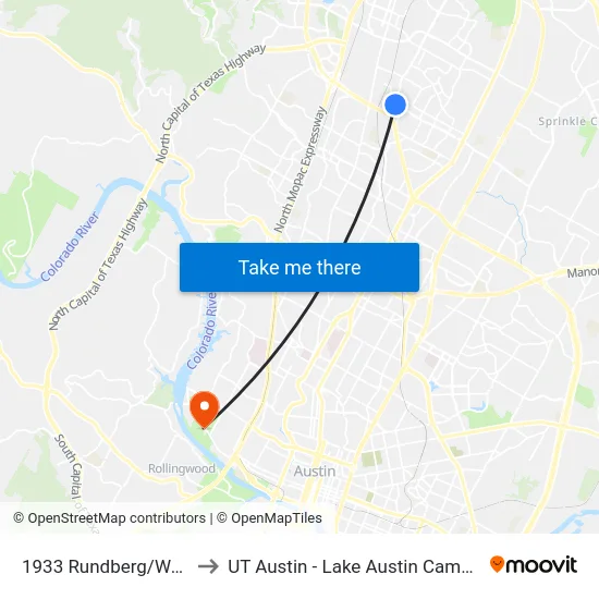 1933 Rundberg/West to UT Austin - Lake Austin Campus map