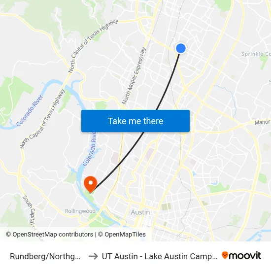 Rundberg/Northgate to UT Austin - Lake Austin Campus map