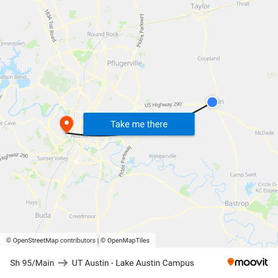 Sh 95/Main to UT Austin - Lake Austin Campus map