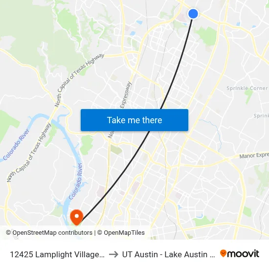 12425 Lamplight Village/Parmer to UT Austin - Lake Austin Campus map