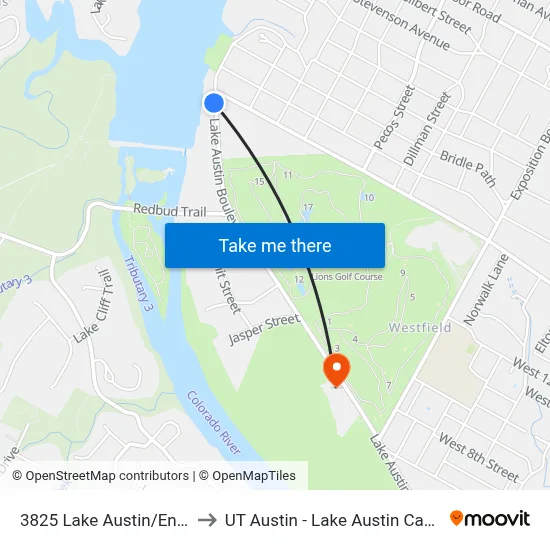 3825 Lake Austin/Enfield to UT Austin - Lake Austin Campus map