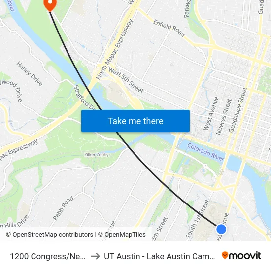 1200 Congress/Nellie to UT Austin - Lake Austin Campus map