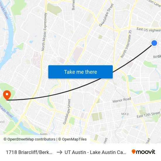 1718 Briarcliff/Berkman to UT Austin - Lake Austin Campus map