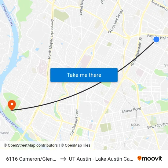6116 Cameron/Glencrest to UT Austin - Lake Austin Campus map