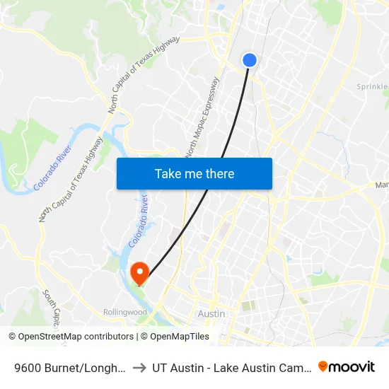9600 Burnet/Longhorn to UT Austin - Lake Austin Campus map