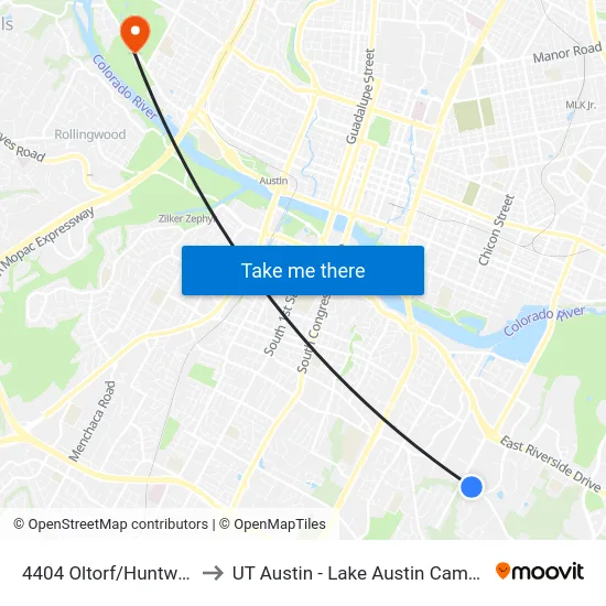 4404 Oltorf/Huntwick to UT Austin - Lake Austin Campus map