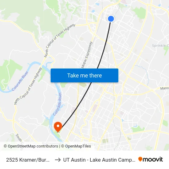 2525 Kramer/Burnet to UT Austin - Lake Austin Campus map