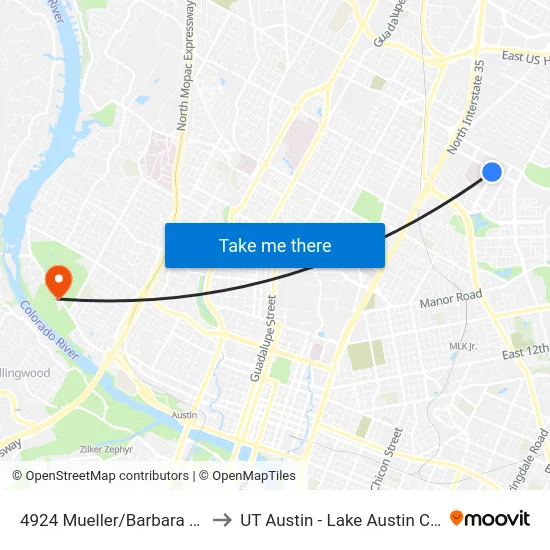 4924 Mueller/Barbara Jordan to UT Austin - Lake Austin Campus map