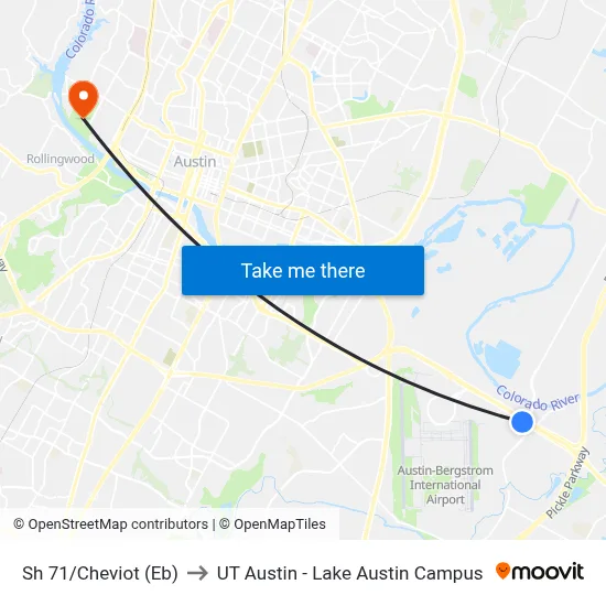 Sh 71/Cheviot (Eb) to UT Austin - Lake Austin Campus map